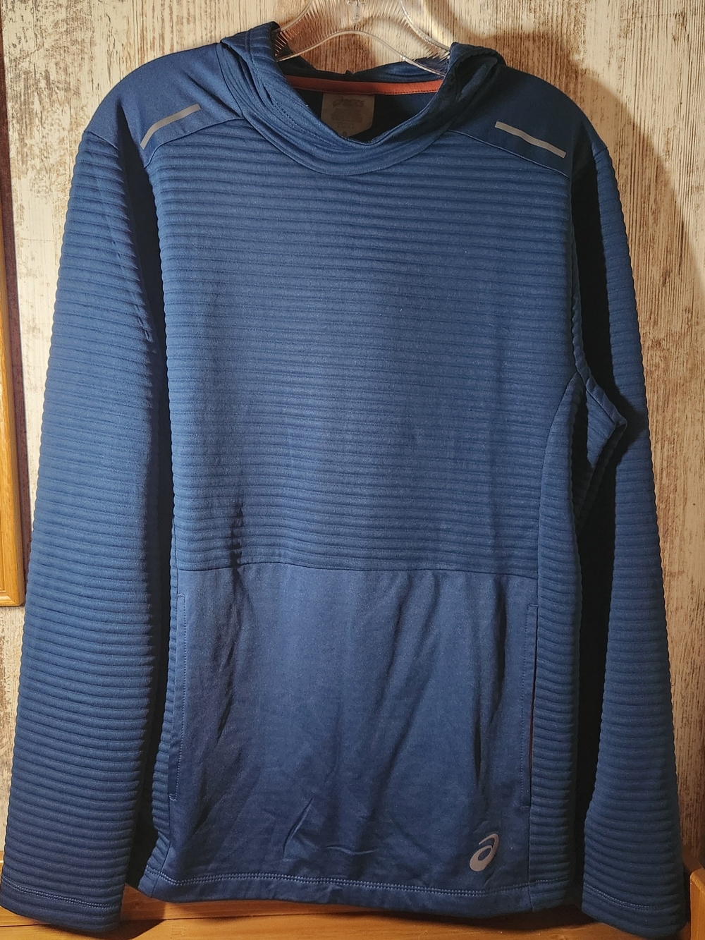Asics Men's Ottoman Slate Heather Blue Hooded Ribbed Pullover Performance Shirt